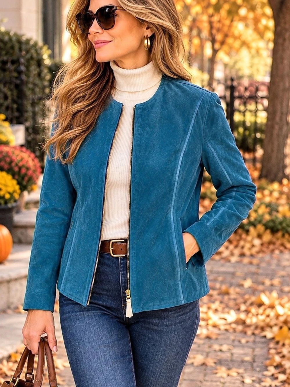 Bradley Bayou Genuine Leather Jacket – Teal Blue – Size Large